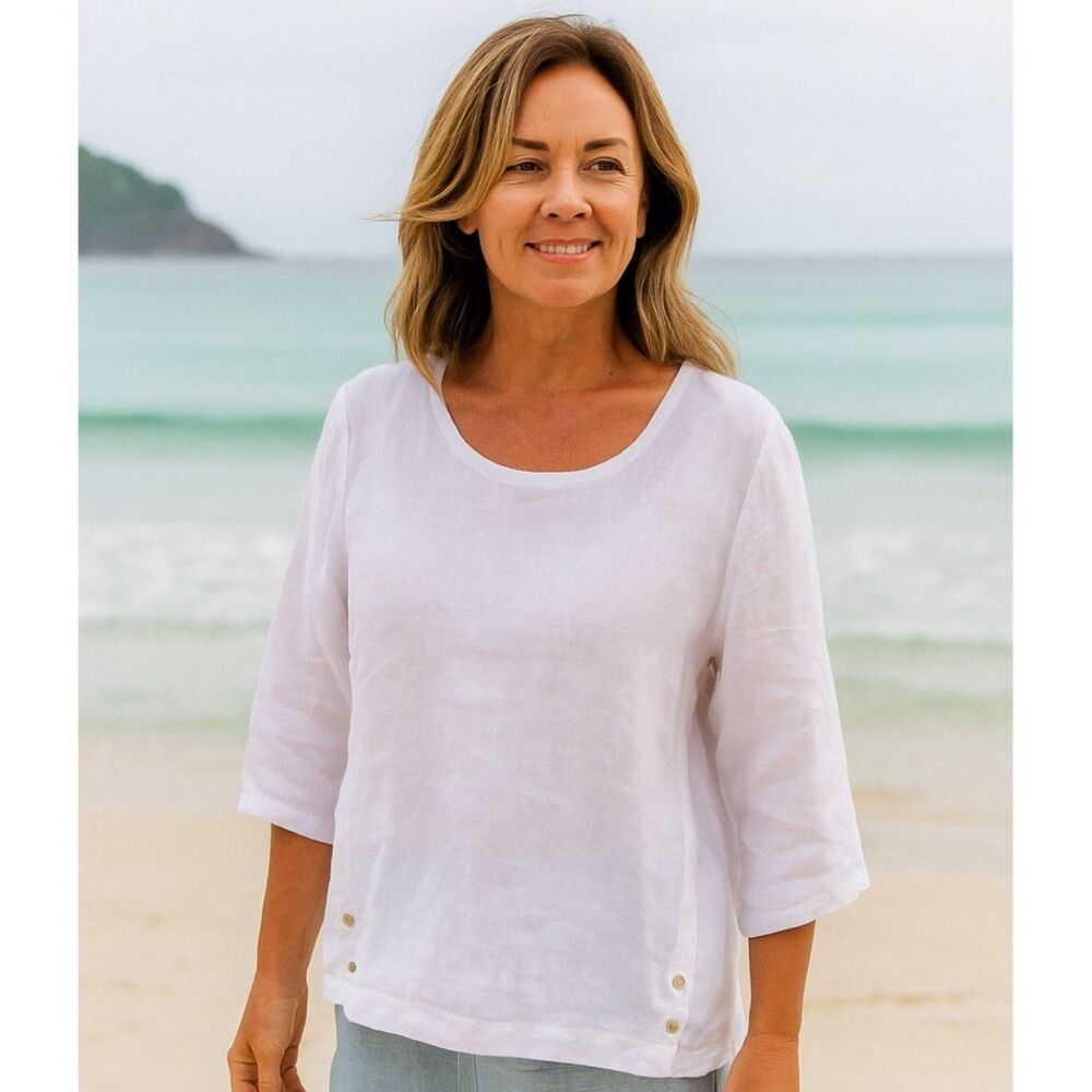 FOIL New Zealand White Linen Top Womens USA 6 Minimalist Lagenlook Boxy Relaxed